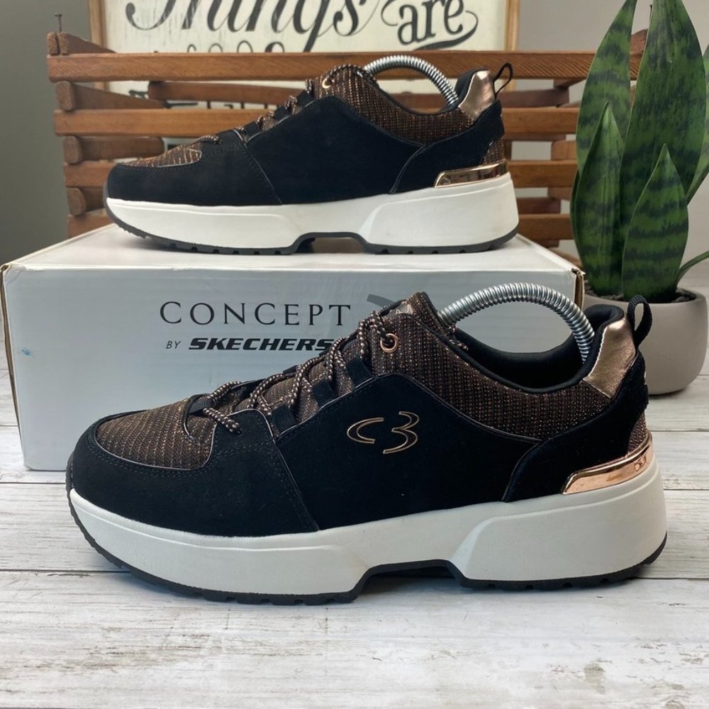 Skechers Black and Gold Sneakers with Trendy Design